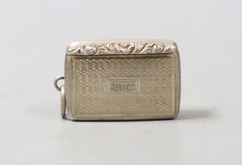 A George IV silver rectangular vinaigrette, Joseph Wilmore, Birmingham, 1823, 30mm.